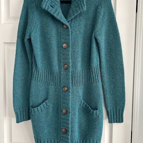 MERONA TEAL SWEATER / SWEATER DRESS BUTTON UP GREEN BLUE SZ LARGE L - Picture 1 of 5